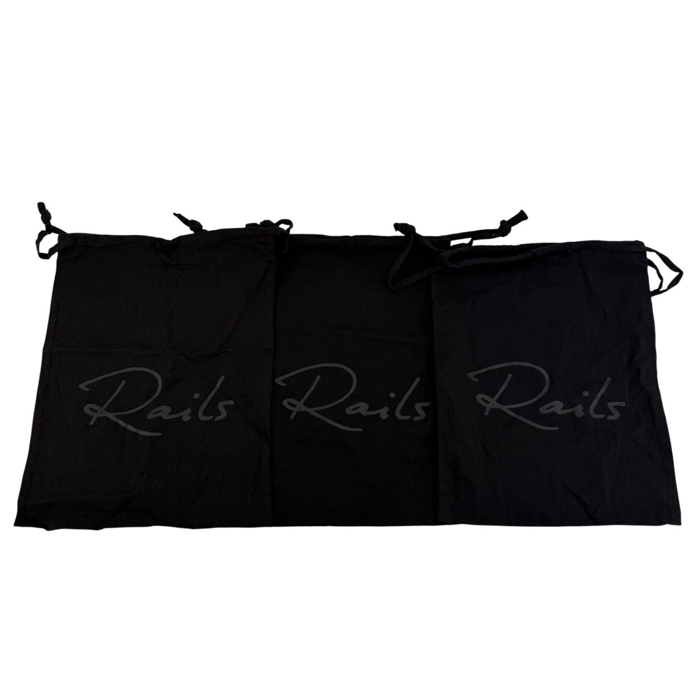 Rails Black Cotton Drawstring Dust Bag Set of 3 Logo Storage Pouches 11.5x14.5in